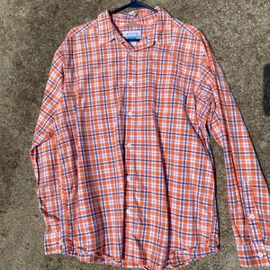 New Columbia Mens L Orange and blue Plaid Long Sleeve Button Down Shirt